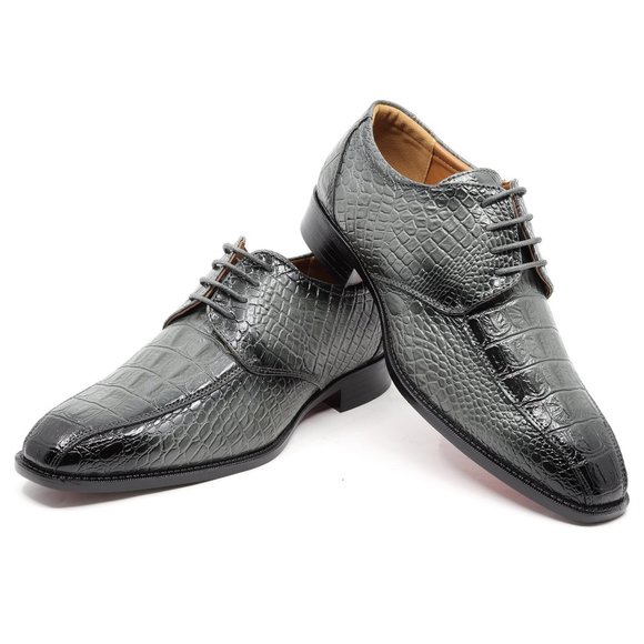 Gray Men's Alligator Crocodile Print Oxford Fashion Lace Up Dress Shoe - Picture 6 of 6